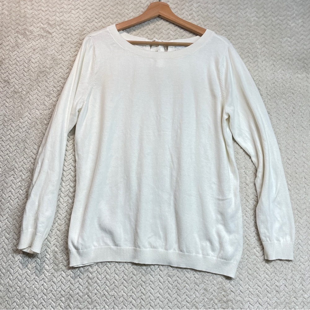 New York &‎ Company Womens XL Ivory Ribbon Tie Knit Sweater Scandi Winter Preppy